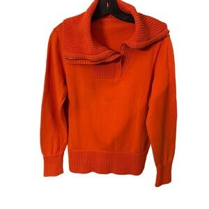 Lauren Ralph Lauren Women’s Orange Ribbed Sweater With Shawl 1/2 Zip Collar Sz M